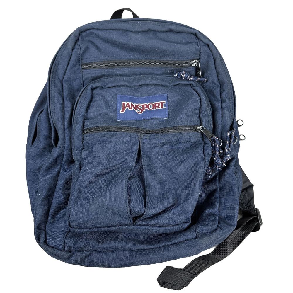 Jansport Backpack Navy Blue Vintage USA Made 90s Canvas Book Bag